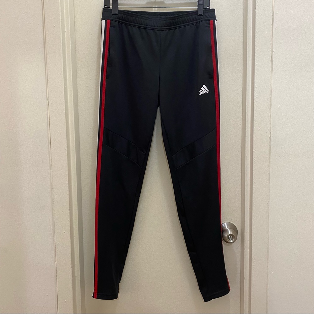 Adidas Red White Blue Stripes Black Soccer Pants w/ Pockets Womens Size Small